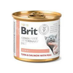 Brit VD Cat GF Renal Tuna & Salmon with Peas konzerva