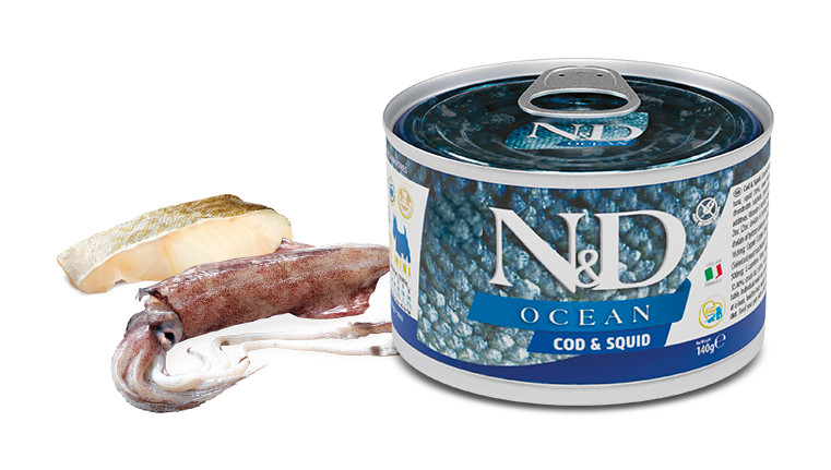N&D Ocean DOG Adult Mini Codfish & Squid 140 g konzerva