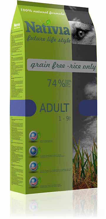 Nativia Dog Adult 15 kg, grain free - rice only