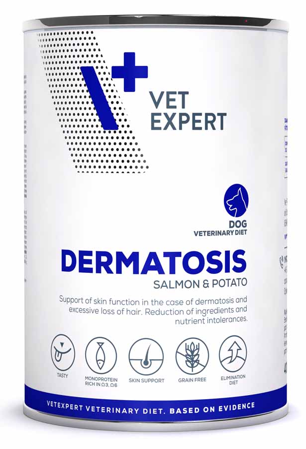 VetExpert VD Dermatosis Dog Salmon & Potato 400 g, konzerva