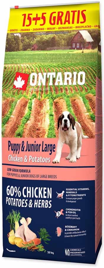 Ontario Puppy & Junior Large Chicken & Potatoes 12 kg