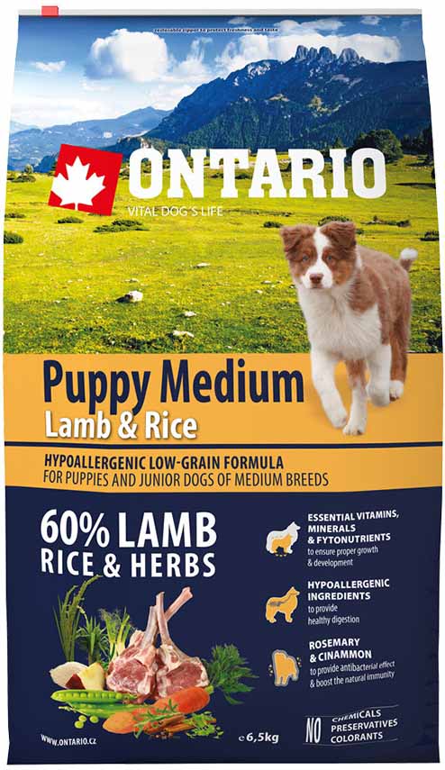 Ontario Puppy Medium Lamb & Rice 13 kg